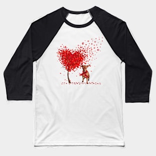 Valentine's Day Heart Tree Love Red Miniature Pinscher Baseball T-Shirt